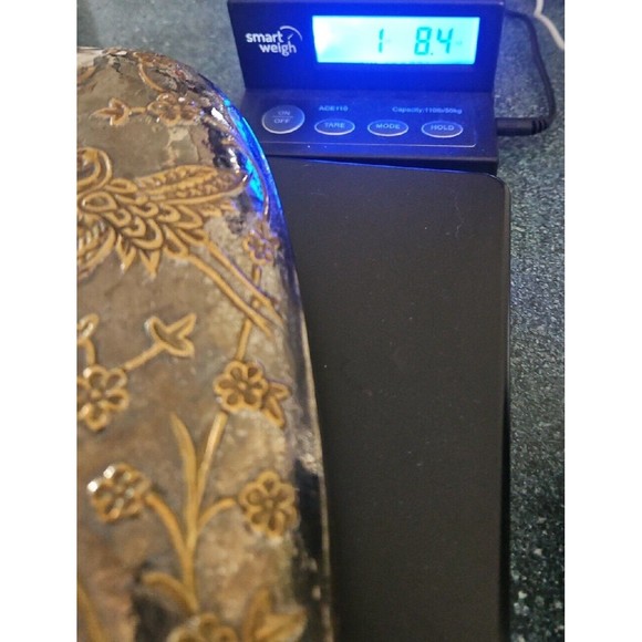 SOLID BRASS Vase INDIA Birds & Flowers Silver & Gold - Picture 7 of 7